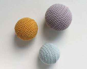 Boule au crochet, ensemble de boules au crochet, boule pour bébé, jouet pour bébé, boule, jouet montessori, boule moutarde, boule grise, boule pour tout-petit