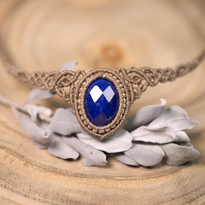 Choker Lapis lazuli jewelry,Macrame Handmade,Blue lapis,Waxed thread,Gypsy jewelry Healing