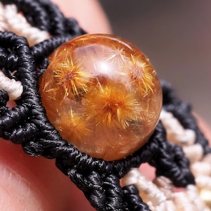SunFlower Rutilated Quartz Stone Macrame Bracelet Waxed Thread Handmade-Boho Bracelet