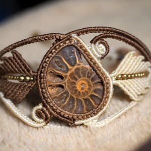 Ammonite Fossil Macrame Bracelet Waxed Thread Handmade-Boho Bracelet