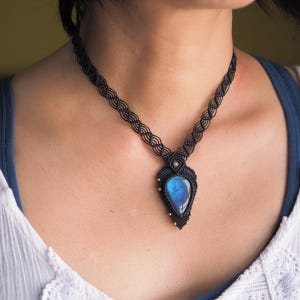 Marame Necklace Labradorite Stone,Blue Stone Pendant ,Bohemian Macrame Handmade
