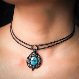 Chrysocolla Malachite with Aquamarine Beads Macrame Necklace Pendants,Bohemian Macrame Handmade