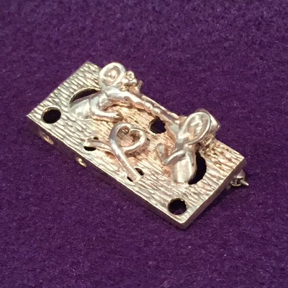 Mice in Swiss Cheese Pin - Taxco Sterling - CA 19… - image 4