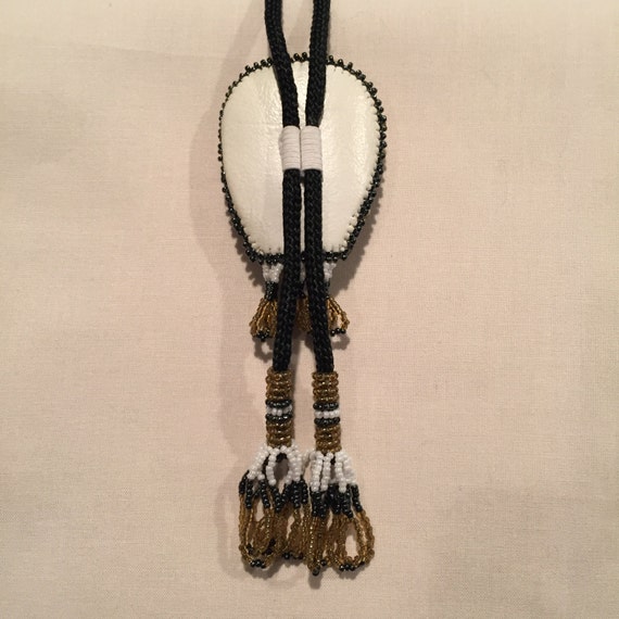 Hand Beaded Native American Bolo with Amber Headd… - image 4