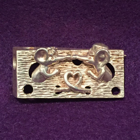 Mice in Swiss Cheese Pin - Taxco Sterling - CA 19… - image 1