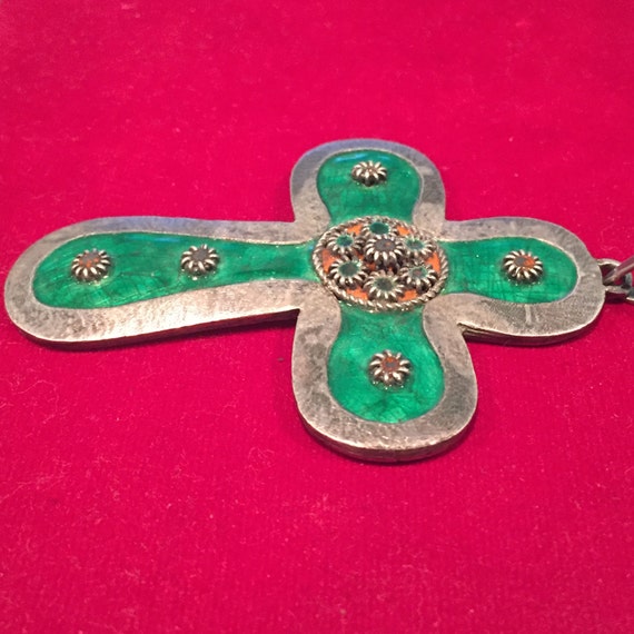Arts & Crafts Period Enameled Sterling Cross - CA… - image 3