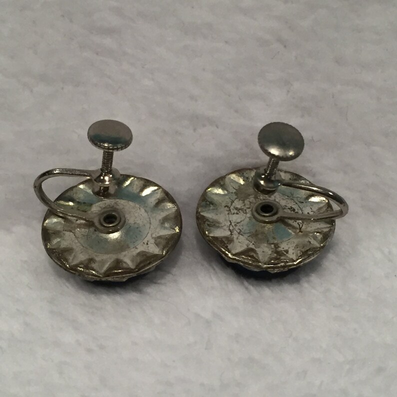 Item VS 113 CA 1950/'s Silvertone Lucite /& Rhinestone screw-back Earrings