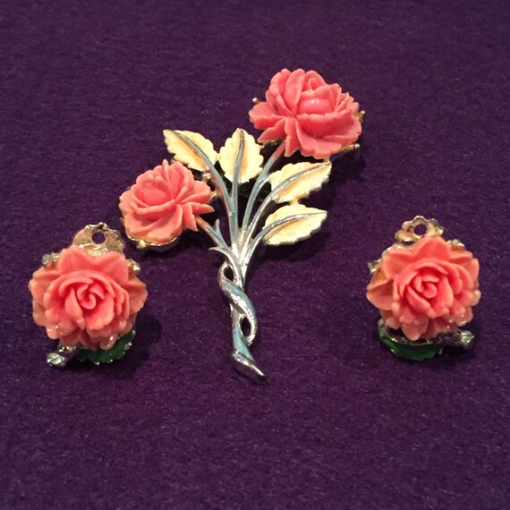 Demi Parure Pin & Clip Earrings Set - CA 1950's -… - image 1