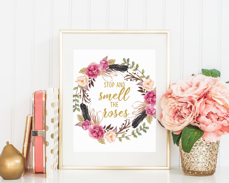 Typography Quote Kids Wall Art Stop and smell the roses Motivational Art Inspirational Quote Wall Decor 16x20 11x14 8x10 5x7 4x6