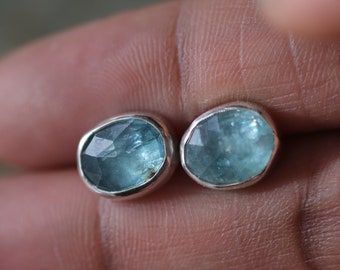 Sterling Silver Aquamarine Kyanite Stud Earrings