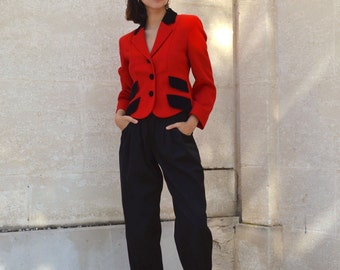 1990s Moschino blazer, color red and black, size S