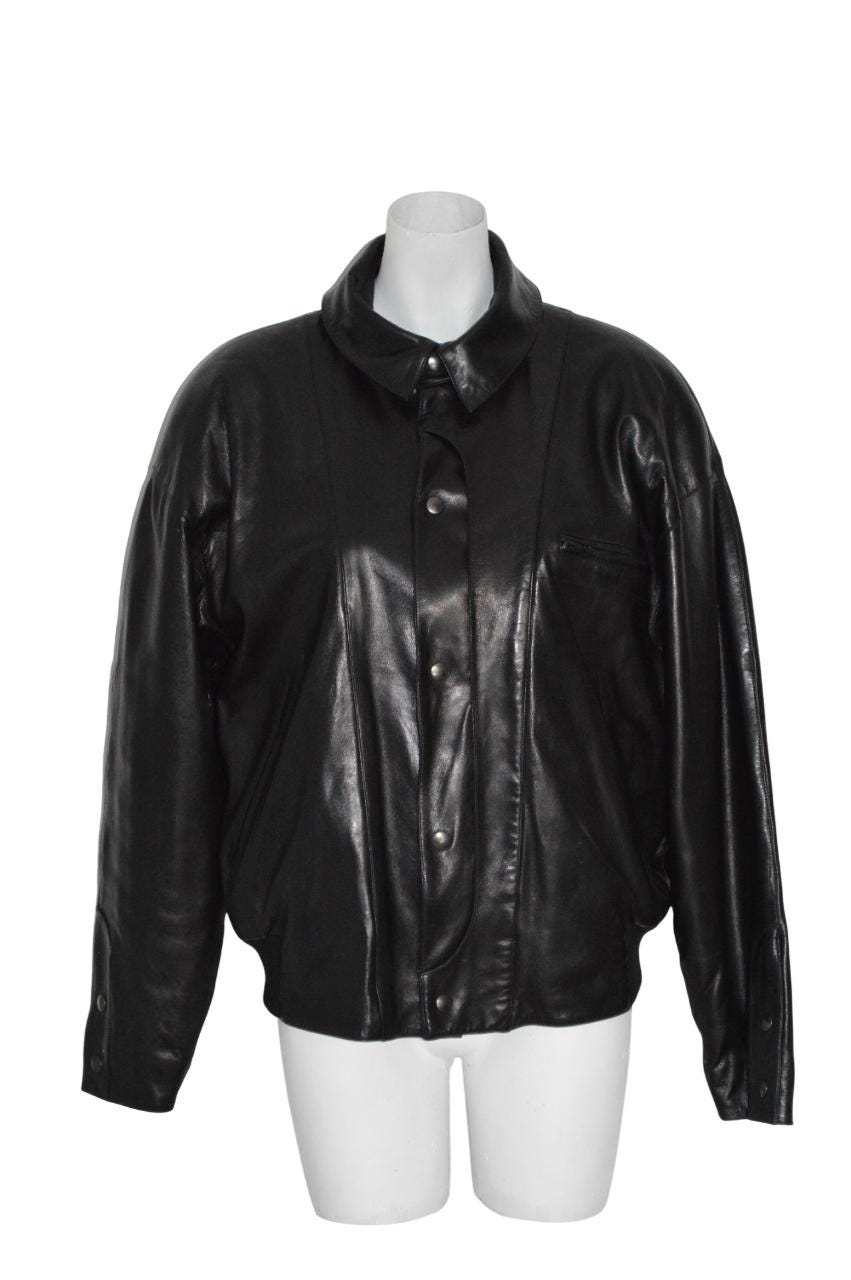 1980s Claude Montana Menswear Leather Jacket With Shoulder Pads