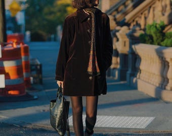 70s Saint Laurent Rive Gauche Wool Velvet Military Coat With Wood