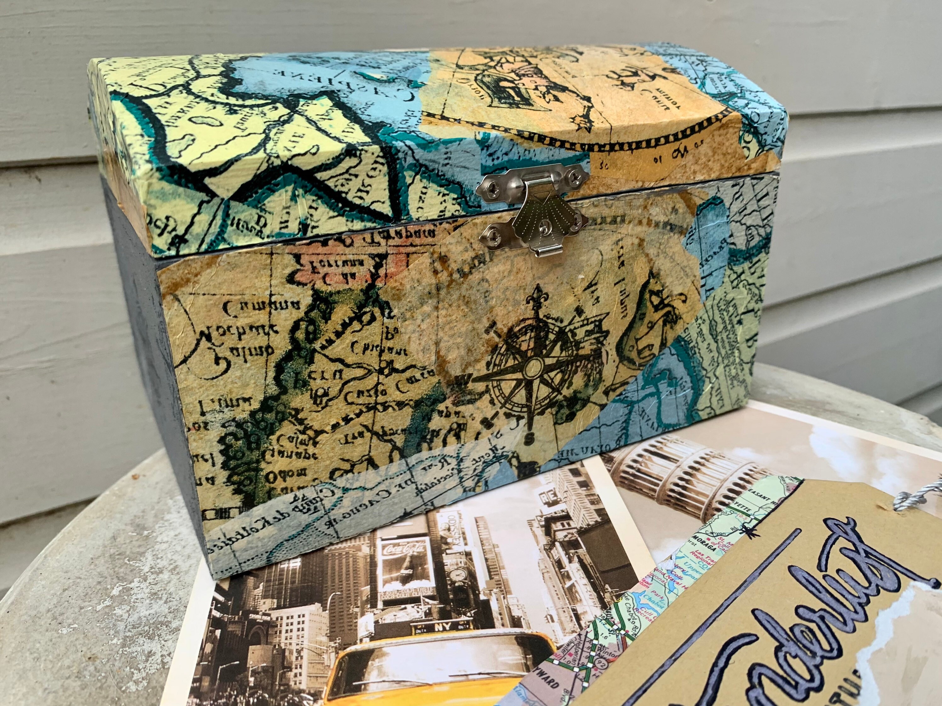 Travel Themed Trinket Box Travel KeepSake Box Fathers Day Etsy