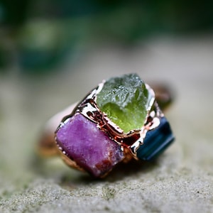 Anillo de piedra de nacimiento en bruto, anillo personalizado para madres, regalo de aniversario, maternal