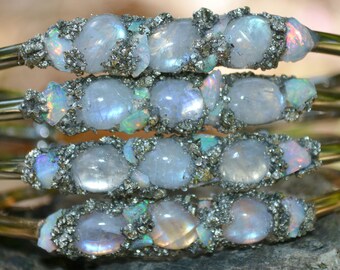 Moonstone Jewelry, Moonstone Bracelet, Moonstone and Opal Jewelry, Opal, Moonstone, Unique Gift for Her, Birthstone Moonstone, June Birthday