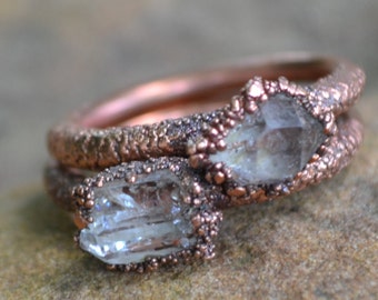 Raw Diamond Ring, Herkimer Diamond Ring, Copper Electroformed Ring, Unique Engagement Ring, Copper Rings, Natural Stone Rings, Wedding Ring