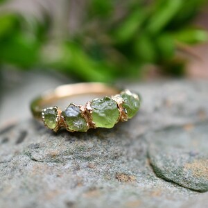 Raw Peridot Ring//Stacking Birthstone Ring, August Birthstone Ring in 999 Fine Silver image 4