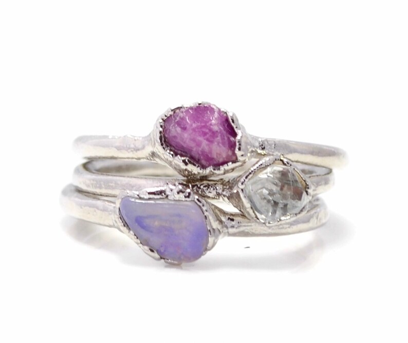Stacking Rings With Raw Natural Stones Stackable Rings in Etsy
