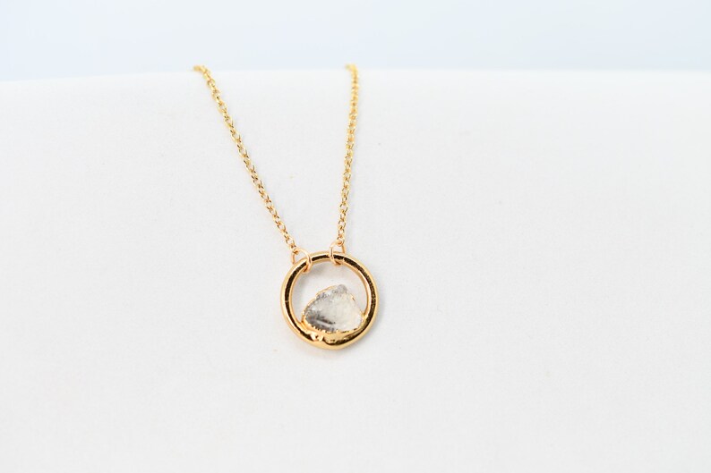 Diamond Quartz Necklace, Birthstone Necklace for April Birthday, Circle Pendant, Dainty Necklace, Raw Stone Jewelry, April Push Present image 4