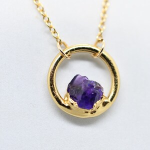 Amethyst Necklace, Birthstone Necklace for February Birthday, Circle Pendant, Dainty Necklace, Raw Stone Jewelry image 7