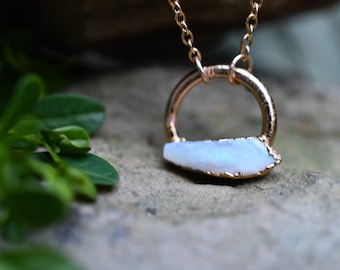 Opal Necklace, Birthstone Necklace for October Birthday, Circle Pendant, Dainty Necklace, Raw Stone Jewelry, Gold Opal Necklace