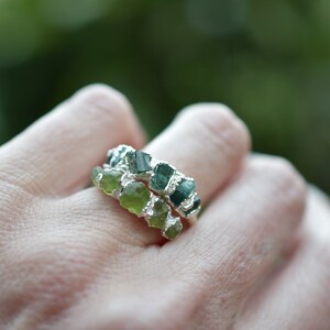 Raw Peridot Ring//Stacking Birthstone Ring, August Birthstone Ring in 999 Fine Silver image 9