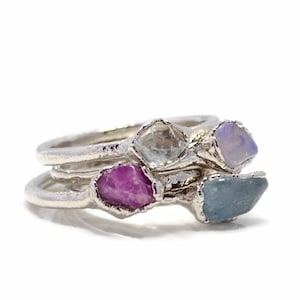 Raw Stacking Rings With Birthstones Raw Natural Stone Rings - Etsy