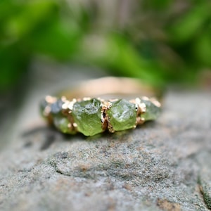 Raw Peridot Ring//Stacking Birthstone Ring, August Birthstone Ring in 999 Fine Silver image 1