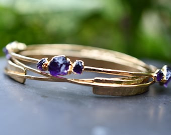 Amethyst - February Birthstone Bracelet Set- Gold, Silver, or Rose Gold, Bracelet Stack