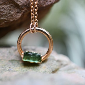 Tourmaline Necklace, Birthstone Necklace for October Birthday, Circle Pendant, Dainty Necklace, Raw Stone Jewelry, Gold Tourmaline Necklace image 3