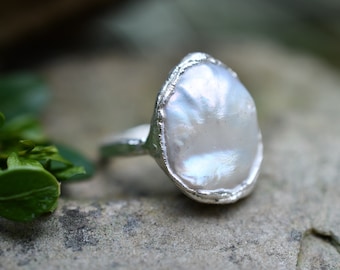 Pearl Statement Ring, Large Pearl Ring, Unique Statment Ring- One of a Kind Ring.