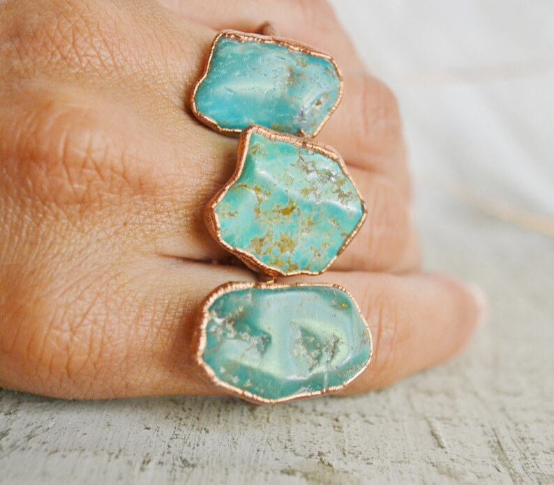 Gemstone Made Ring, Natural Turquoise Rings, Turquoise Statement Rings, Turquoise Cocktail Rings, Boho Rings, Big Turquoise Rings, Gift Girl image 3