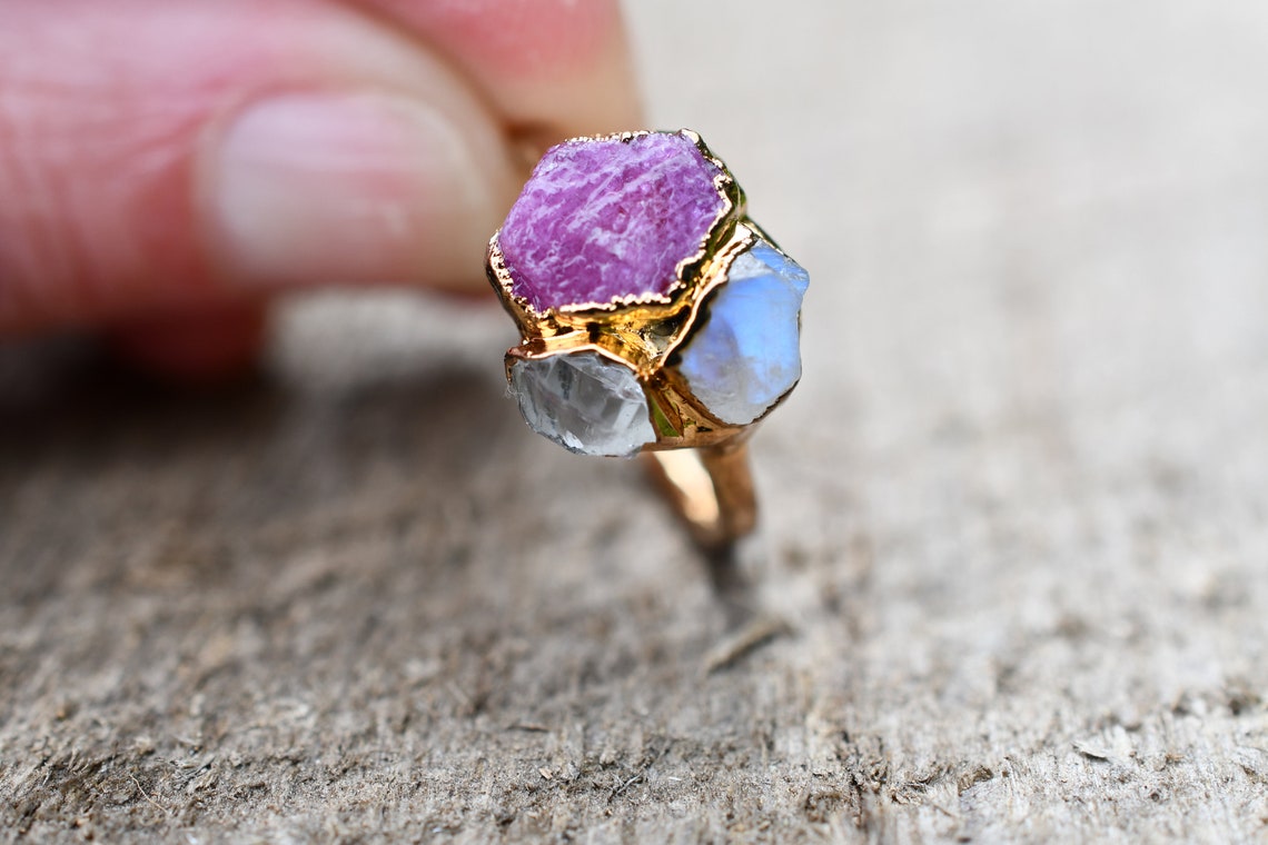 Ring With Children's Birthstones Mothers Ring 3 Stone 4 Etsy