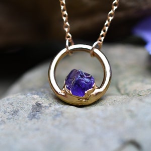 Amethyst Necklace, Birthstone Necklace for February Birthday, Circle Pendant, Dainty Necklace, Raw Stone Jewelry image 5