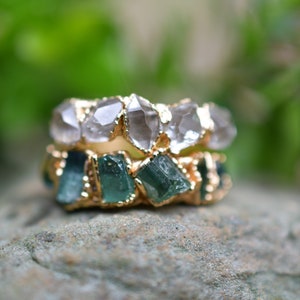 Raw Diamond Quartz Ring//Stacking Birthstone Ring, April Birthstone Ring in 999 Fine Silver