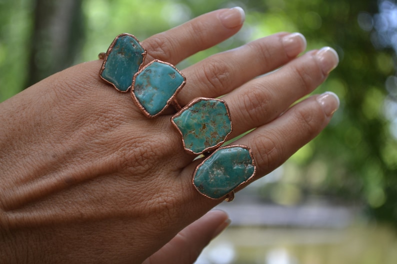 Gemstone Made Ring, Natural Turquoise Rings, Turquoise Statement Rings, Turquoise Cocktail Rings, Boho Rings, Big Turquoise Rings, Gift Girl image 2