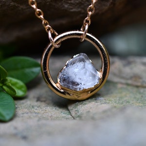 Diamond Quartz Necklace, Birthstone Necklace for April Birthday, Circle Pendant, Dainty Necklace, Raw Stone Jewelry, April Push Present image 2