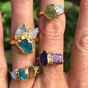 Custom Mothers Ring Birthstone Ring Raw Stone Birthstone Jewelry Cluster Ring Crystal Ring Raw Stone Ring Natural Gemstone Multi Stone Ring