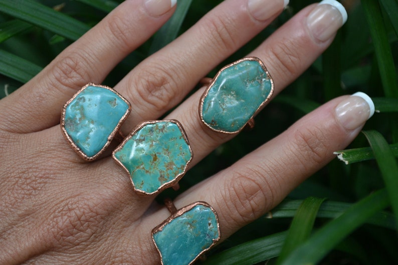 Gemstone Made Ring, Natural Turquoise Rings, Turquoise Statement Rings, Turquoise Cocktail Rings, Boho Rings, Big Turquoise Rings, Gift Girl image 1