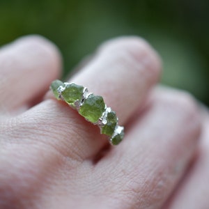Raw Peridot Ring//Stacking Birthstone Ring, August Birthstone Ring in 999 Fine Silver image 6