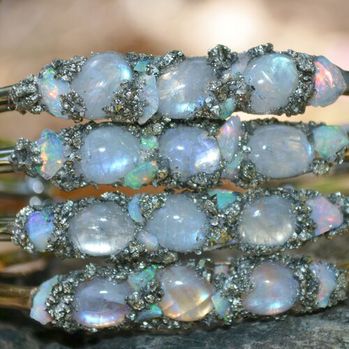 Joyería de piedra lunar, pulsera de piedra lunar, joyería de piedra lunar y ópalo, ópalo, piedra lunar, regalo único para ella, piedra lunar de piedra de nacimiento, cumpleaños de junio