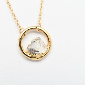 Diamond Quartz Necklace, Birthstone Necklace for April Birthday, Circle Pendant, Dainty Necklace, Raw Stone Jewelry, April Push Present image 5