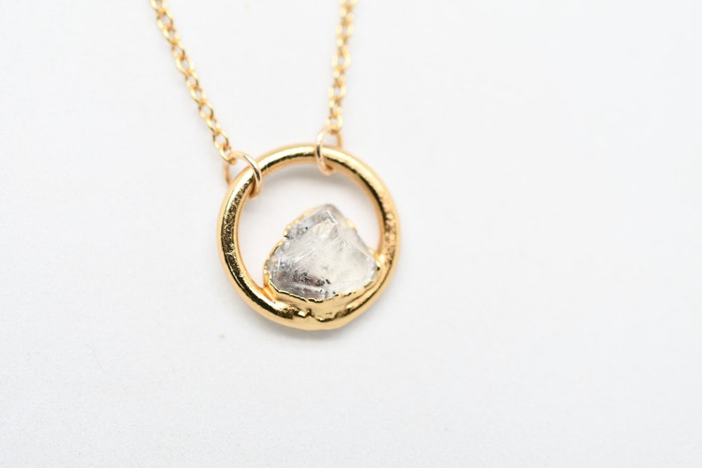 Diamond Quartz Necklace, Birthstone Necklace for April Birthday, Circle Pendant, Dainty Necklace, Raw Stone Jewelry, April Push Present image 5