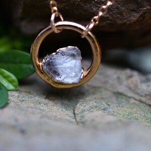 Diamond Quartz Necklace, Birthstone Necklace for April Birthday, Circle Pendant, Dainty Necklace, Raw Stone Jewelry, April Push Present image 6