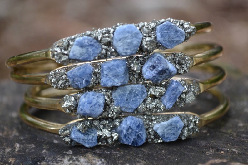 Blue Sapphire Bracelet, September Birthstone Gift Raw Sapphire Bracelet, Gift for September Birthday, Sapphire Cuff Bracelet, Gemstone Gift image 1
