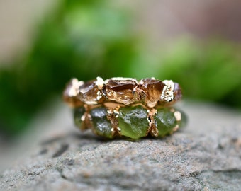 Raw Citrine Ring//Stacking Birthstone Ring, Novemeber Birthstone Ring in 999 Fine Silver