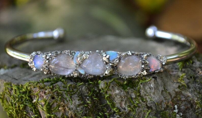 Moonstone Jewelry, Moonstone Bracelet, Moonstone and Opal Jewelry, Opal, Moonstone, Unique Gift for Her, Birthstone Moonstone, June Birthday image 2