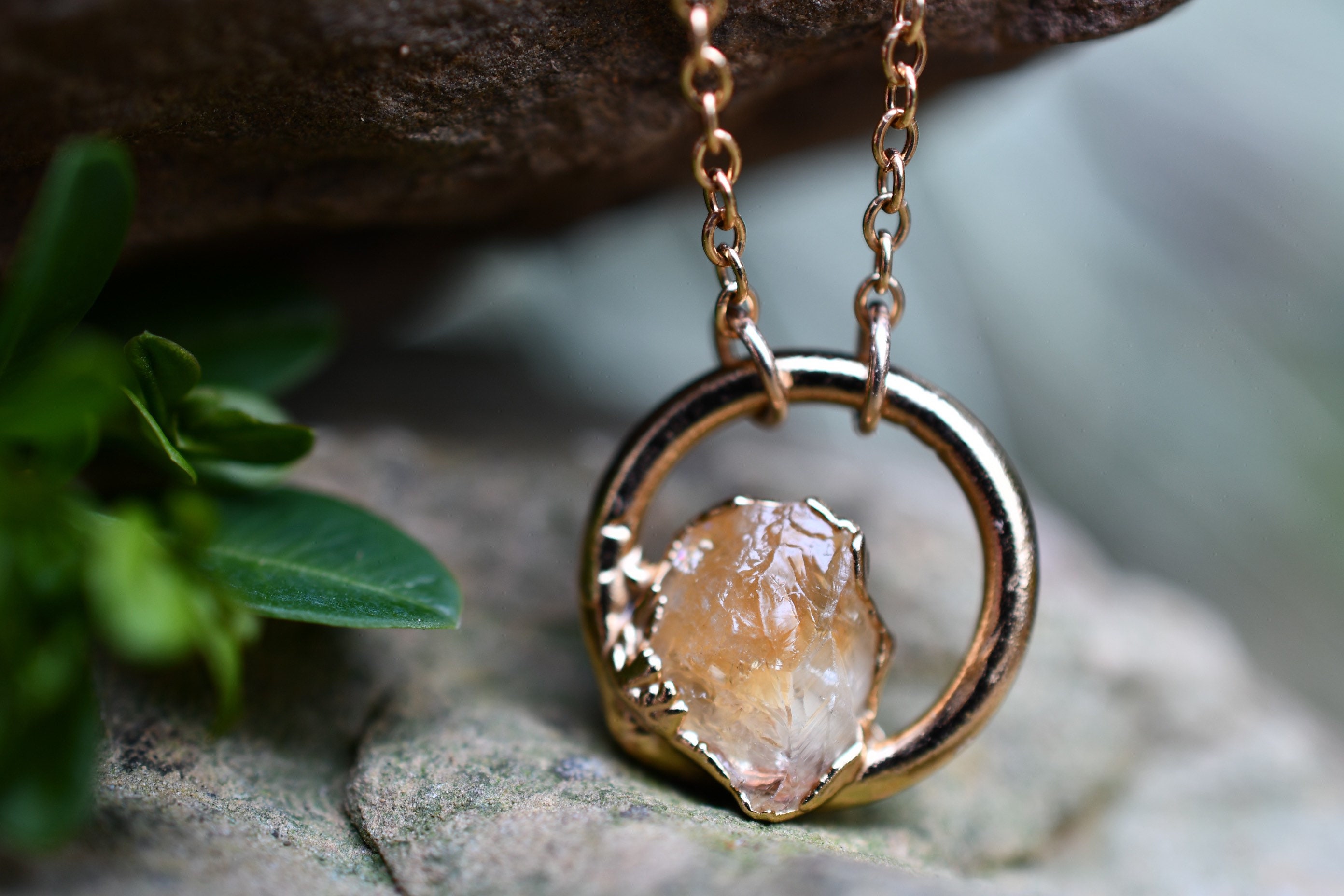 Citrine Necklace, Birthstone Necklace for November Birthday, Circle Pendant, Dainty Necklace, Raw Stone Jewelry, Gold Citrine Necklace