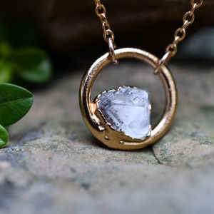 Diamond Quartz Necklace, Birthstone Necklace for April Birthday, Circle Pendant, Dainty Necklace, Raw Stone Jewelry, April Push Present image 3